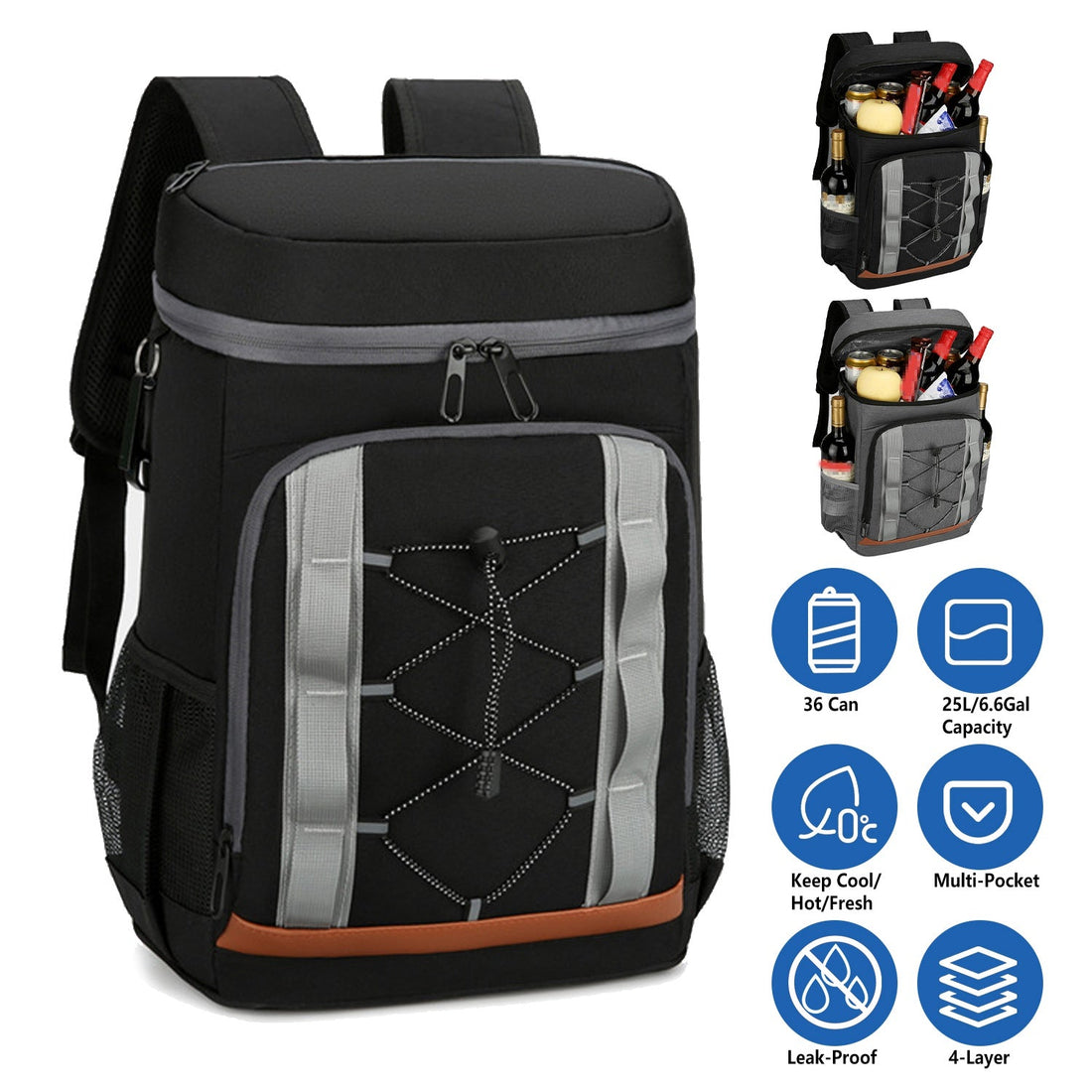 Leakproof Insulated Cooler Backpack 36 Can 25L Picnic Camping Bag