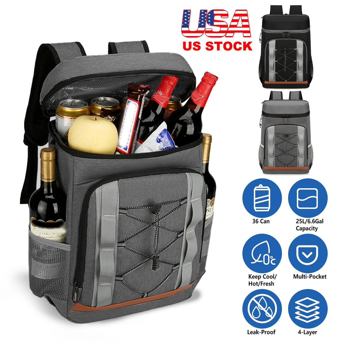 Leakproof Insulated Cooler Backpack 36 Can 25L Picnic Camping Bag