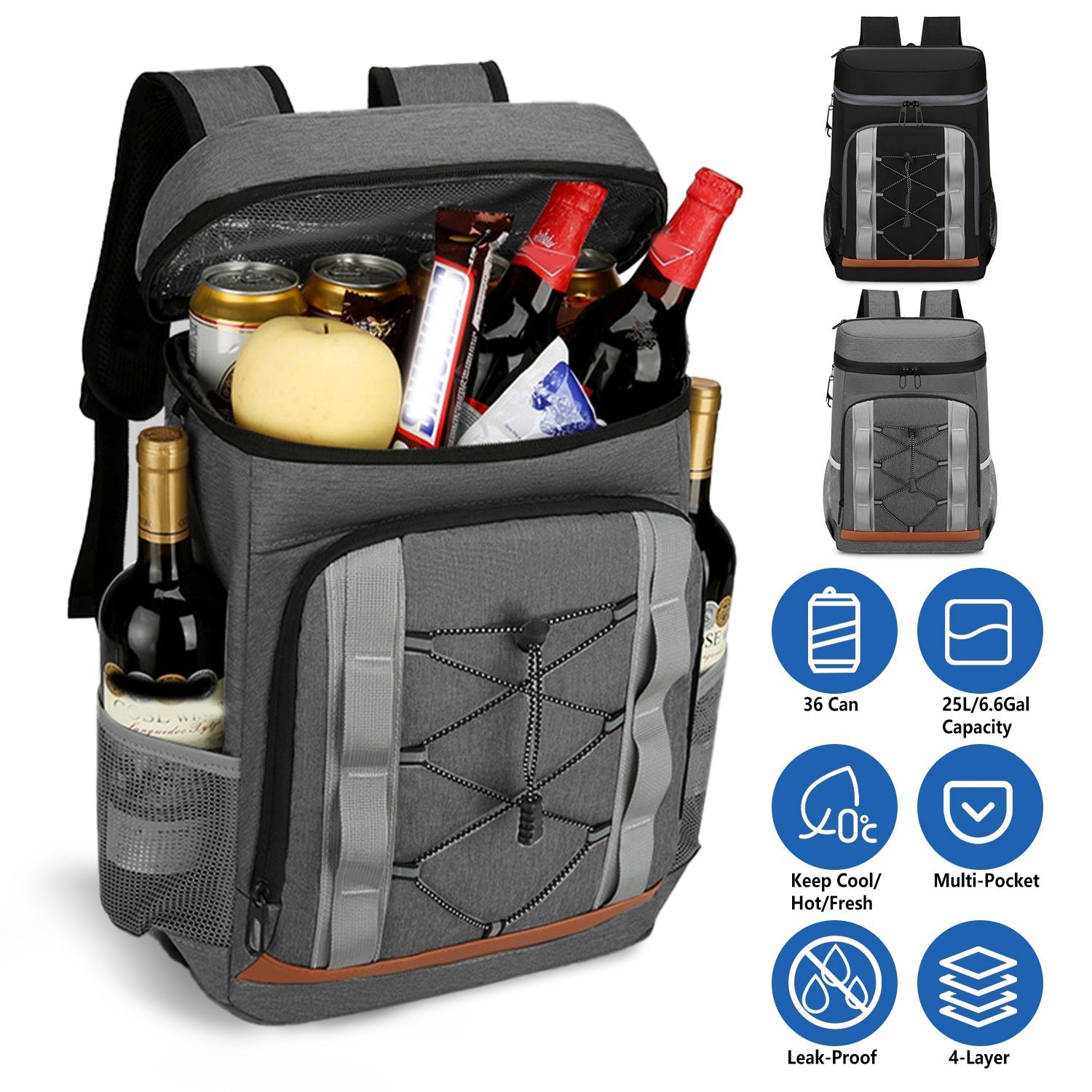 Leakproof Insulated Cooler Backpack 36 Can 25L Picnic Camping Bag
