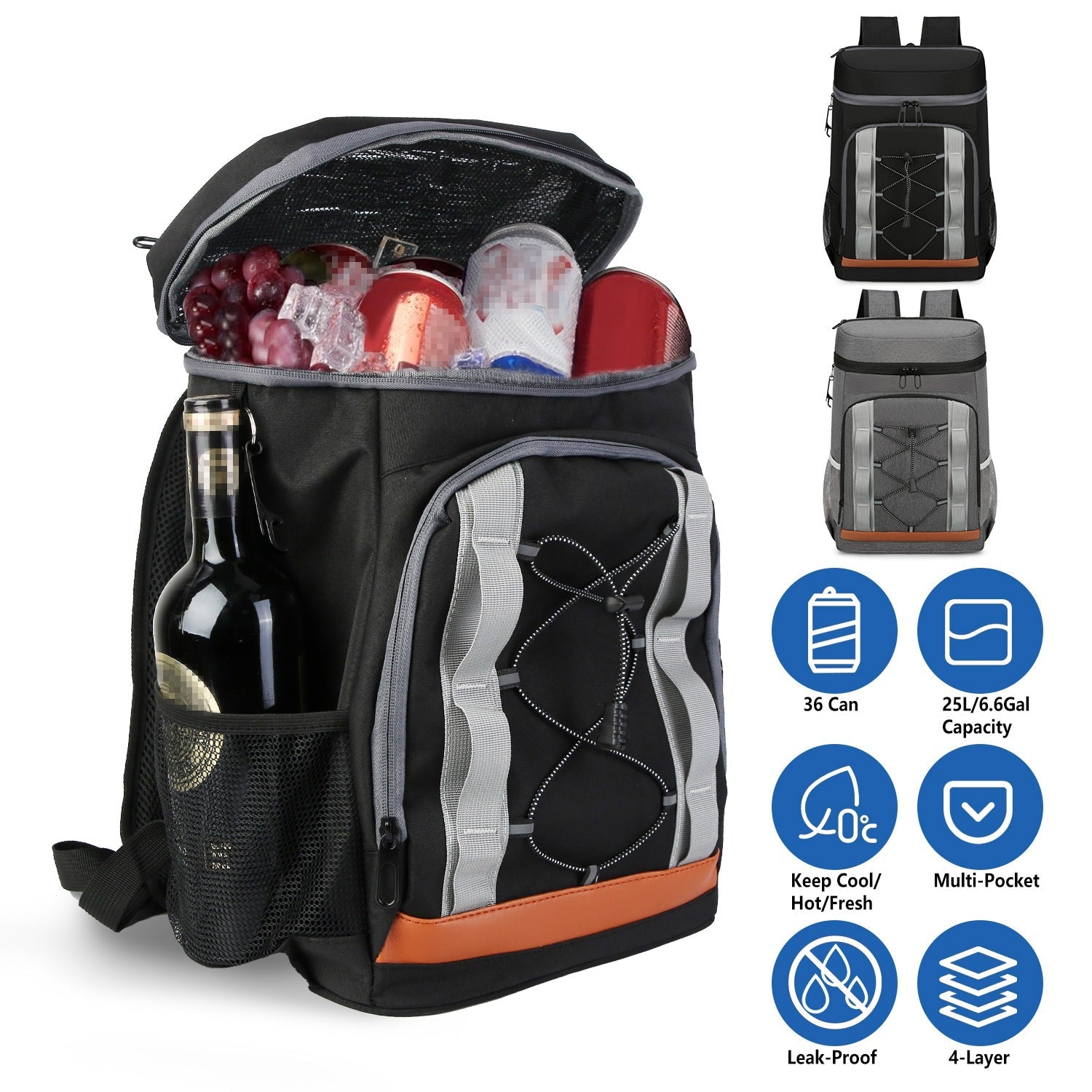 Leakproof Insulated Cooler Backpack 36 Can 25L Picnic Camping Bag