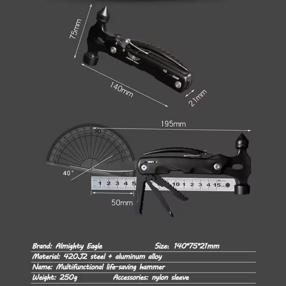Multi-Tool Hammer Hatchet Knife Saw Mini Claw Car Safety Tool