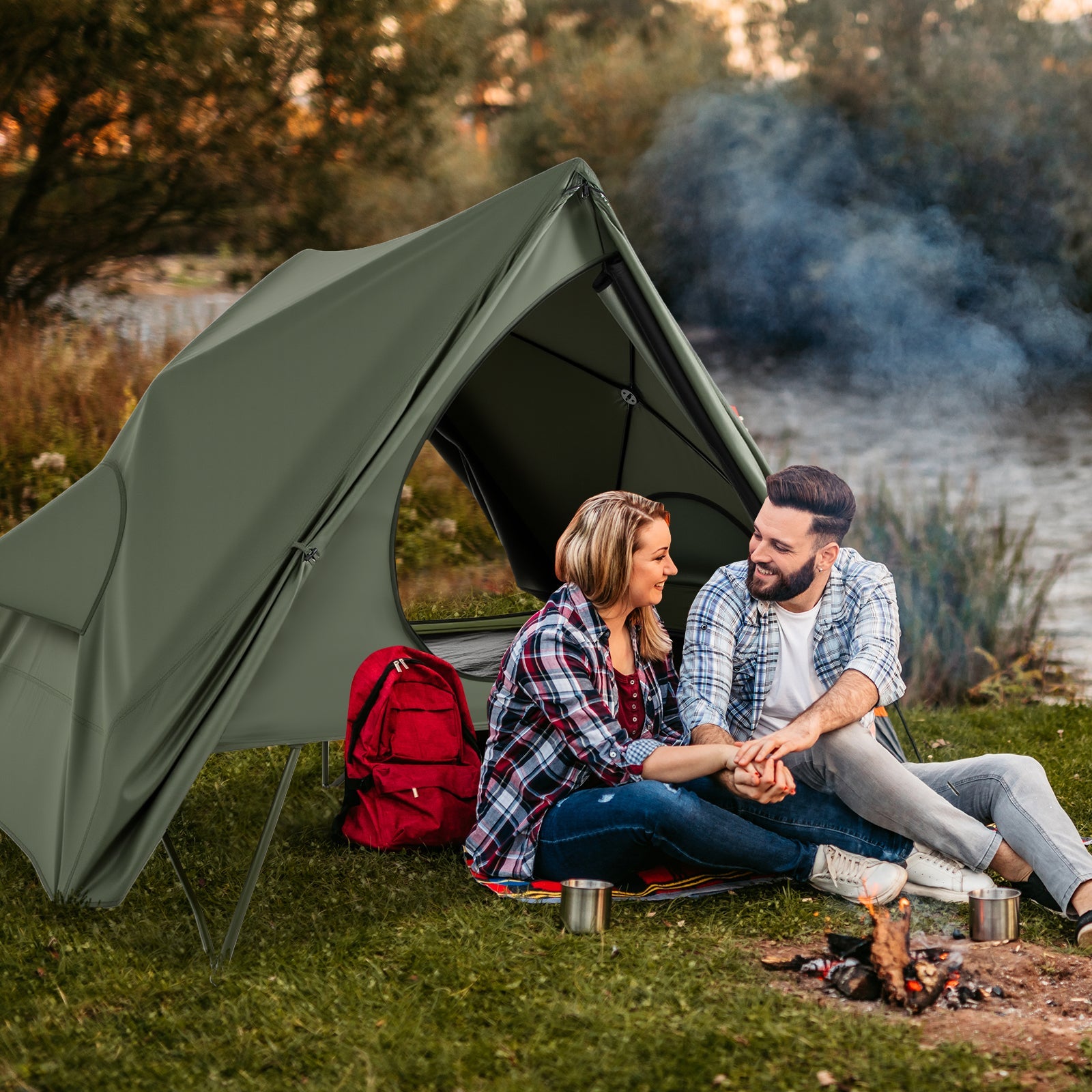 Foldable 2 Person Camping Cot Tent Pop Up Shelter Wheeled