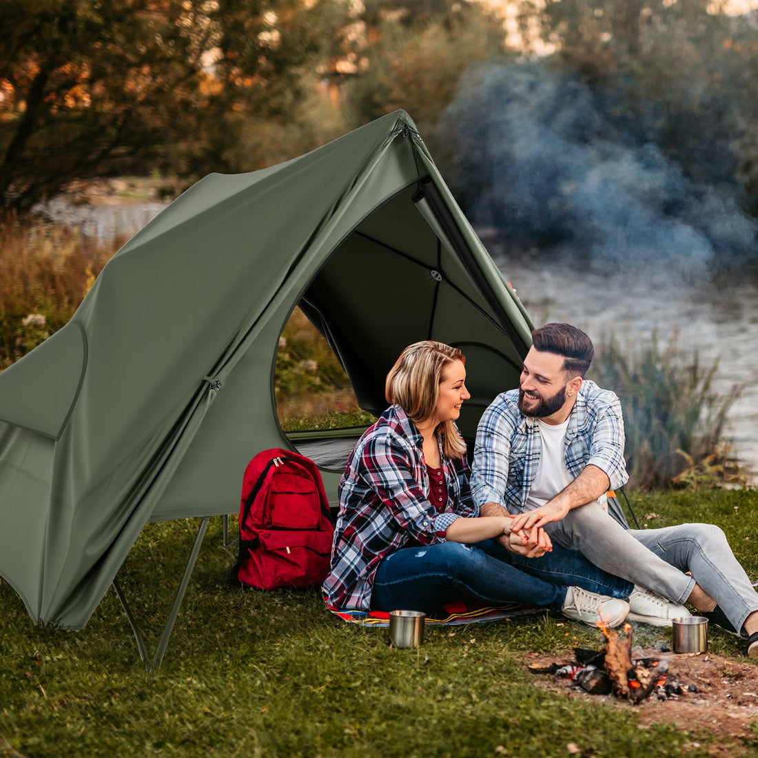 Foldable 2 Person Camping Cot Tent Pop Up Shelter Wheeled