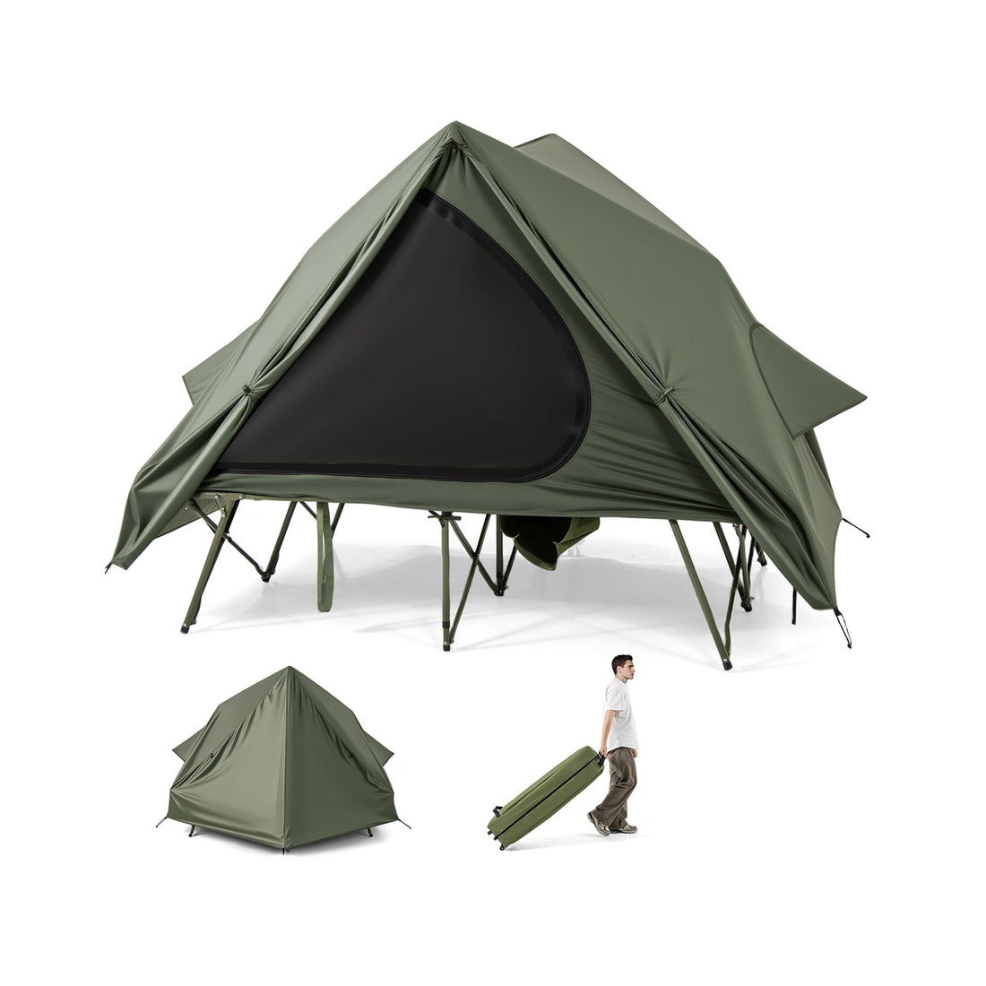 Foldable 2 Person Camping Cot Tent Pop Up Shelter Wheeled