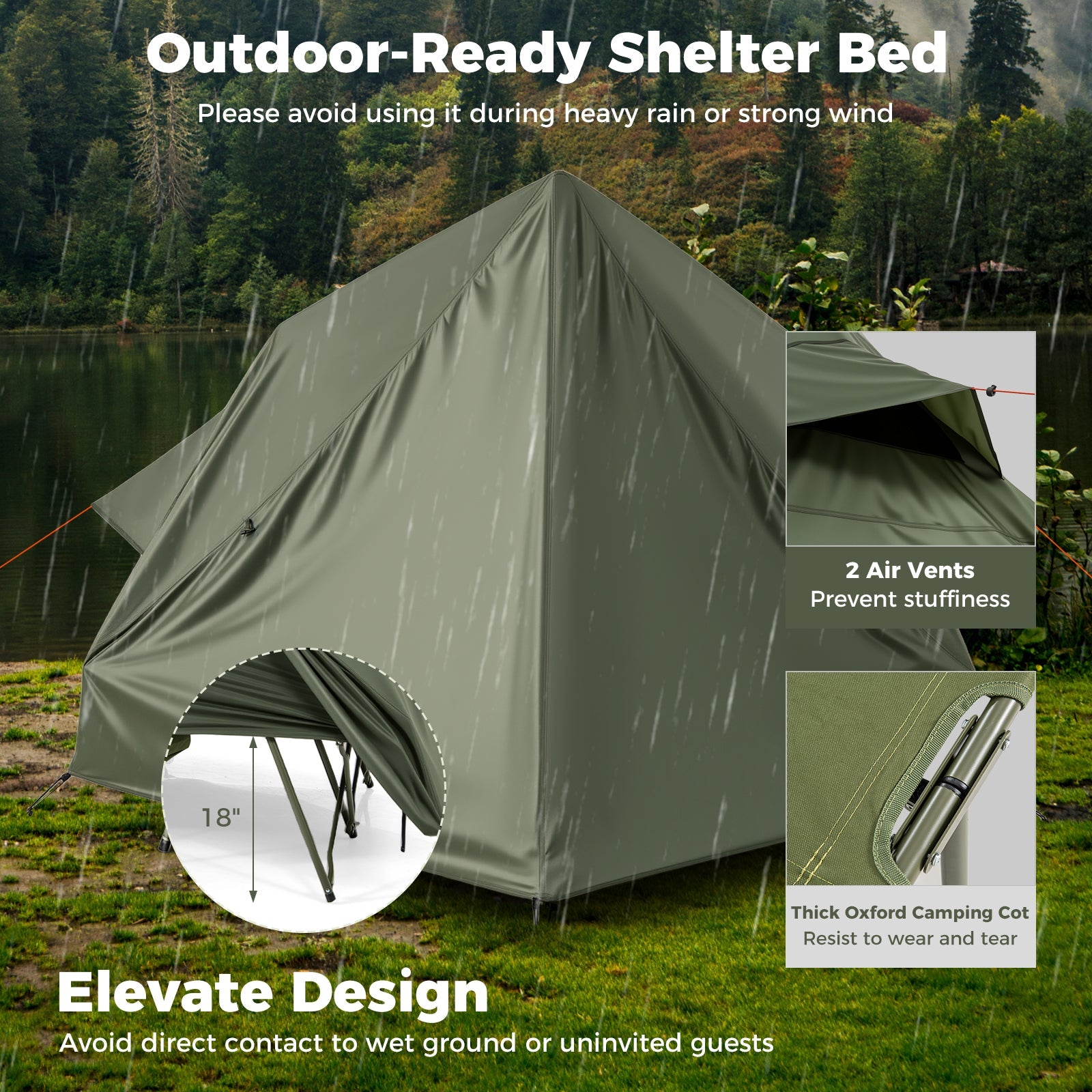 Foldable 2 Person Camping Cot Tent Pop Up Shelter Wheeled
