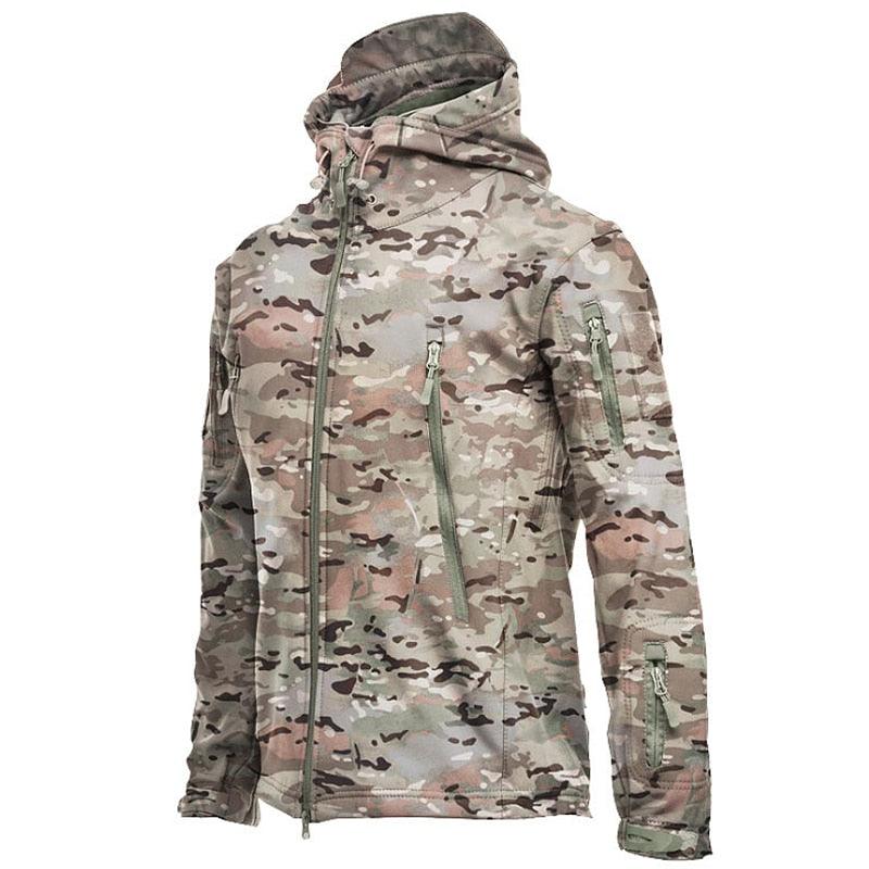 Men Outdoor Soft Fleece Windproof Waterproof Hooded Tactical Jacket Coat