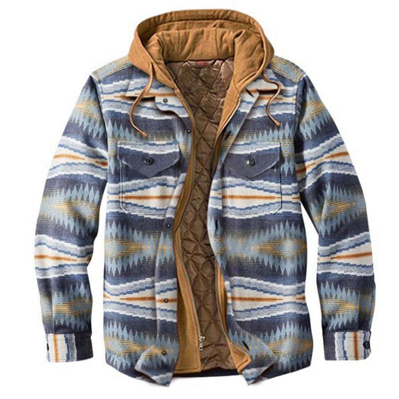 Men Autumn Winter Plaid Hooded Casual Shirt Jacket Long Sleeve
