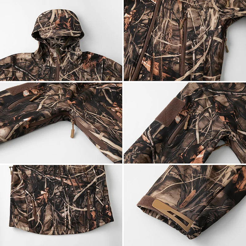 Men Camouflage Waterproof Softshell Tactical Hooded Fleece Outdoor Jacket