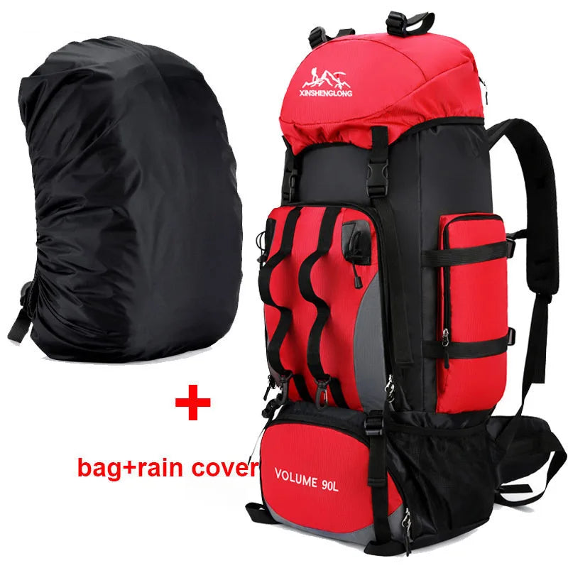 90L Waterproof Hiking Camping Backpack Large Capacity Trekking Travel Rucksack