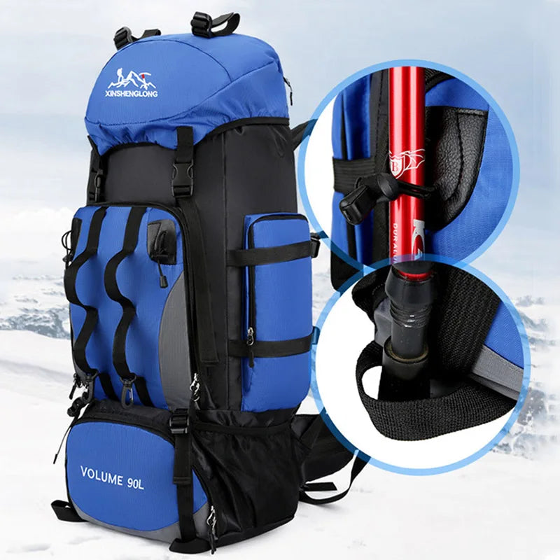 90L Waterproof Hiking Camping Backpack Large Capacity Trekking Travel Rucksack