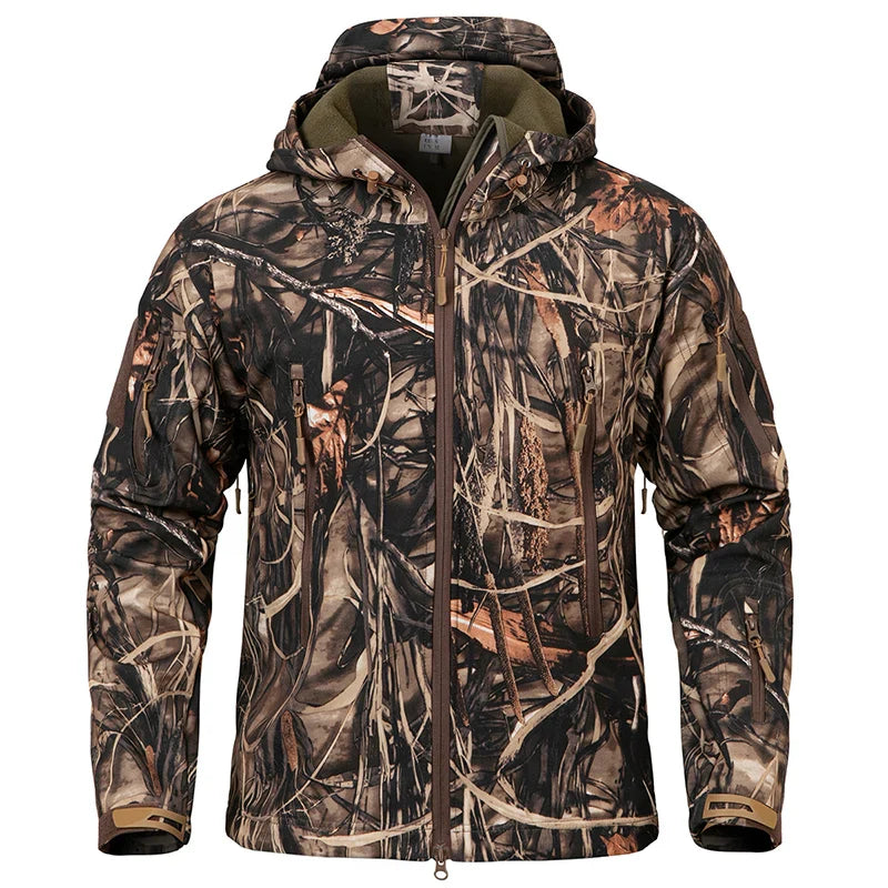 Men Camouflage Waterproof Softshell Tactical Hooded Fleece Outdoor Jacket