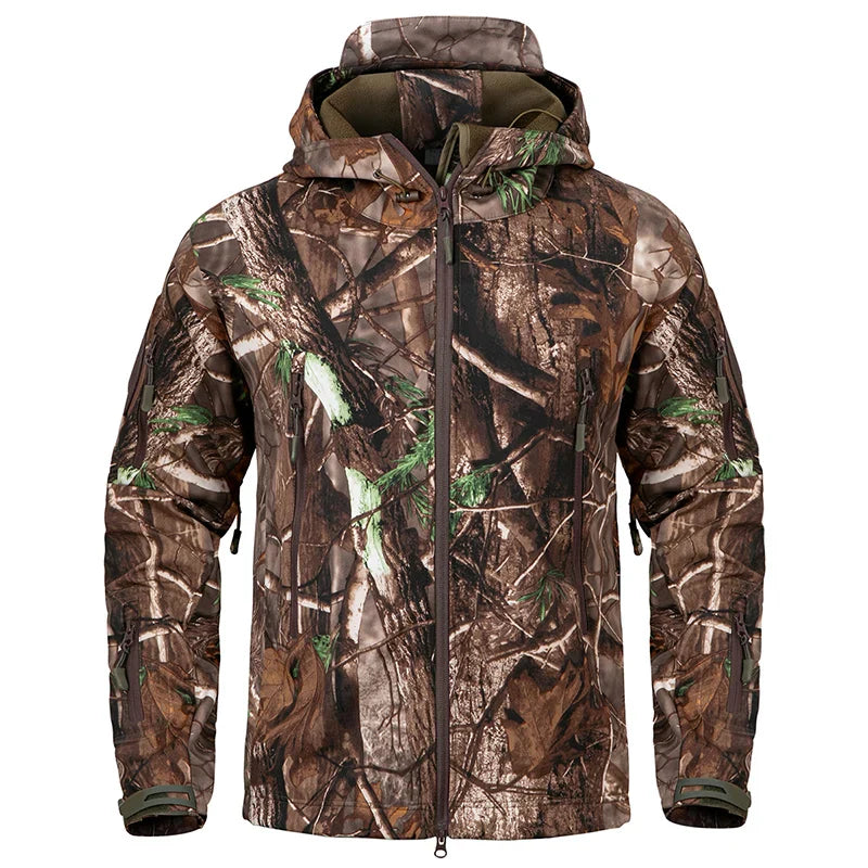 Men Camouflage Waterproof Softshell Tactical Hooded Fleece Outdoor Jacket