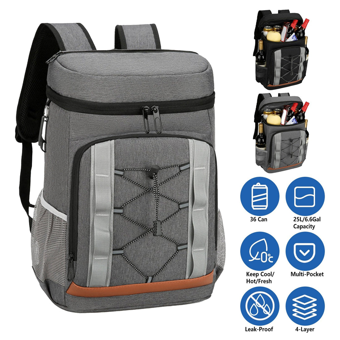 Leakproof Insulated Cooler Backpack 36 Can 25L Picnic Camping Bag