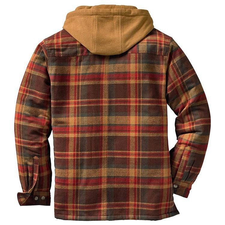 Men Autumn Winter Plaid Hooded Casual Shirt Jacket Long Sleeve