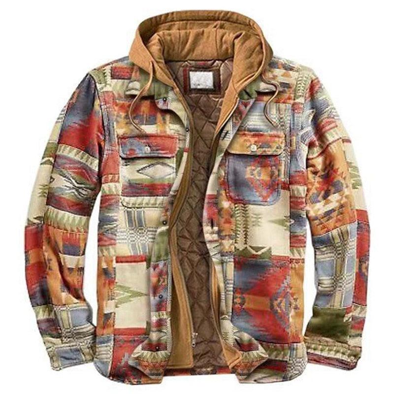 Men Autumn Winter Plaid Hooded Casual Shirt Jacket Long Sleeve