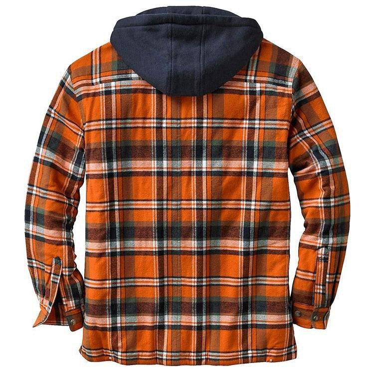 Men Autumn Winter Plaid Hooded Casual Shirt Jacket Long Sleeve