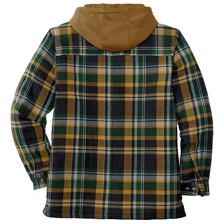 Men Autumn Winter Plaid Hooded Casual Shirt Jacket Long Sleeve
