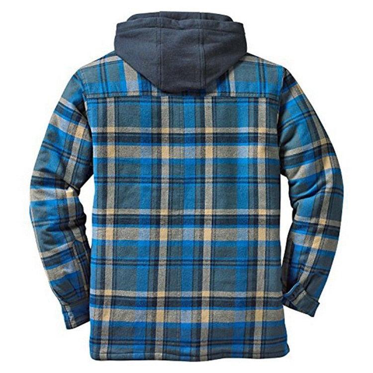 Men Autumn Winter Plaid Hooded Casual Shirt Jacket Long Sleeve