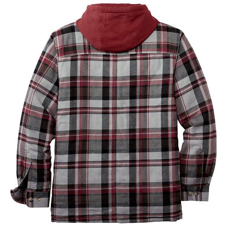 Men Autumn Winter Plaid Hooded Casual Shirt Jacket Long Sleeve