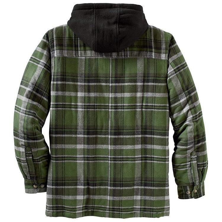 Men Autumn Winter Plaid Hooded Casual Shirt Jacket Long Sleeve