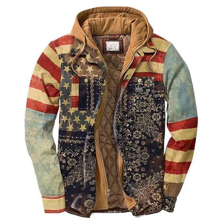 Men Autumn Winter Plaid Hooded Casual Shirt Jacket Long Sleeve