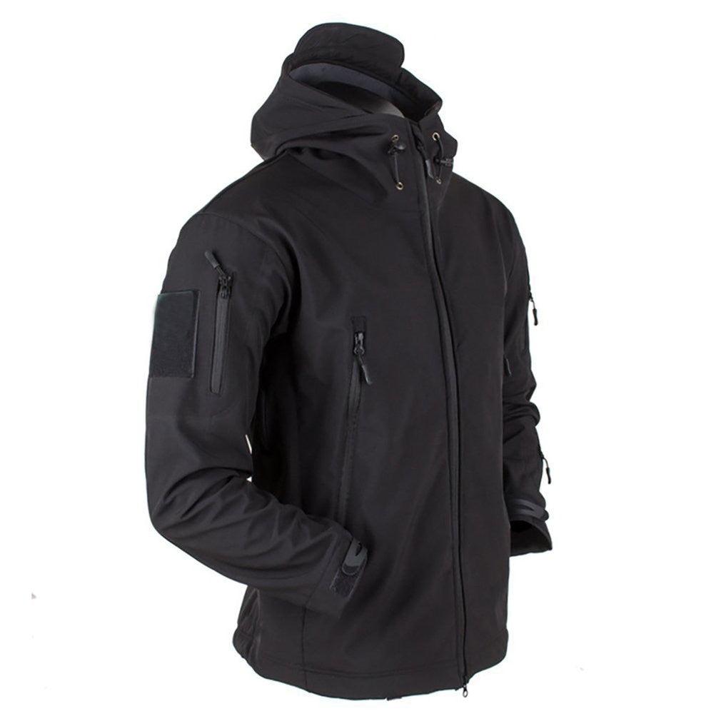 Men Outdoor Soft Fleece Windproof Waterproof Hooded Tactical Jacket Coat