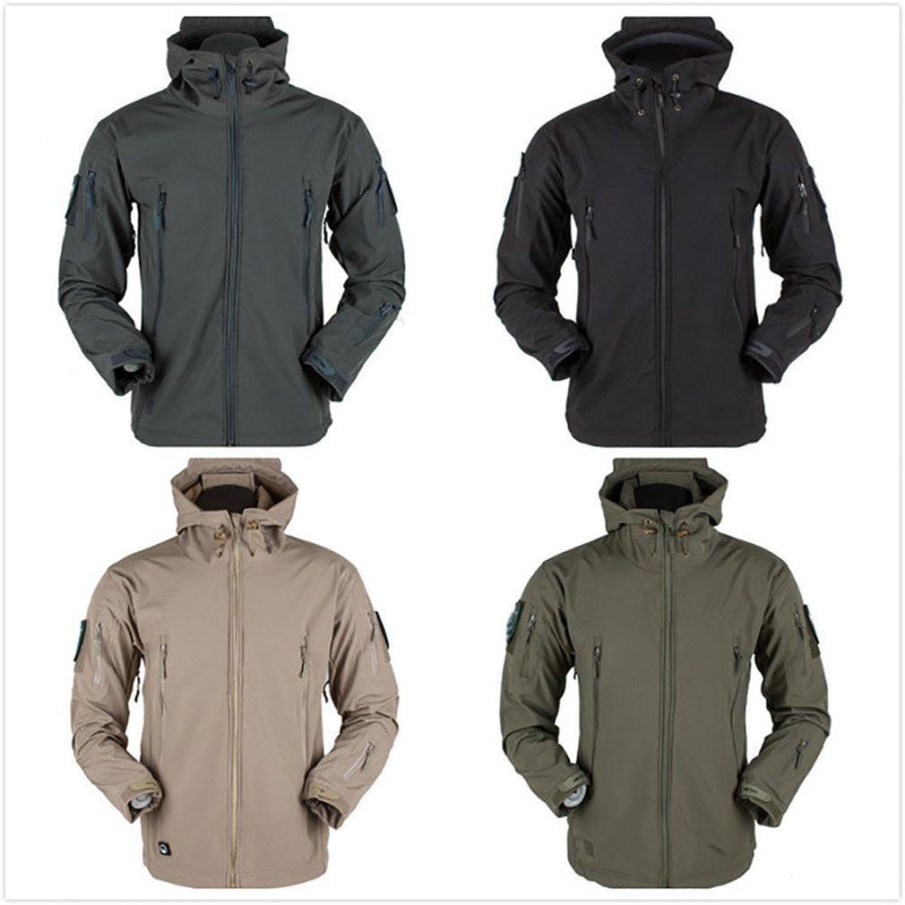 Men Outdoor Soft Fleece Windproof Waterproof Hooded Tactical Jacket Coat