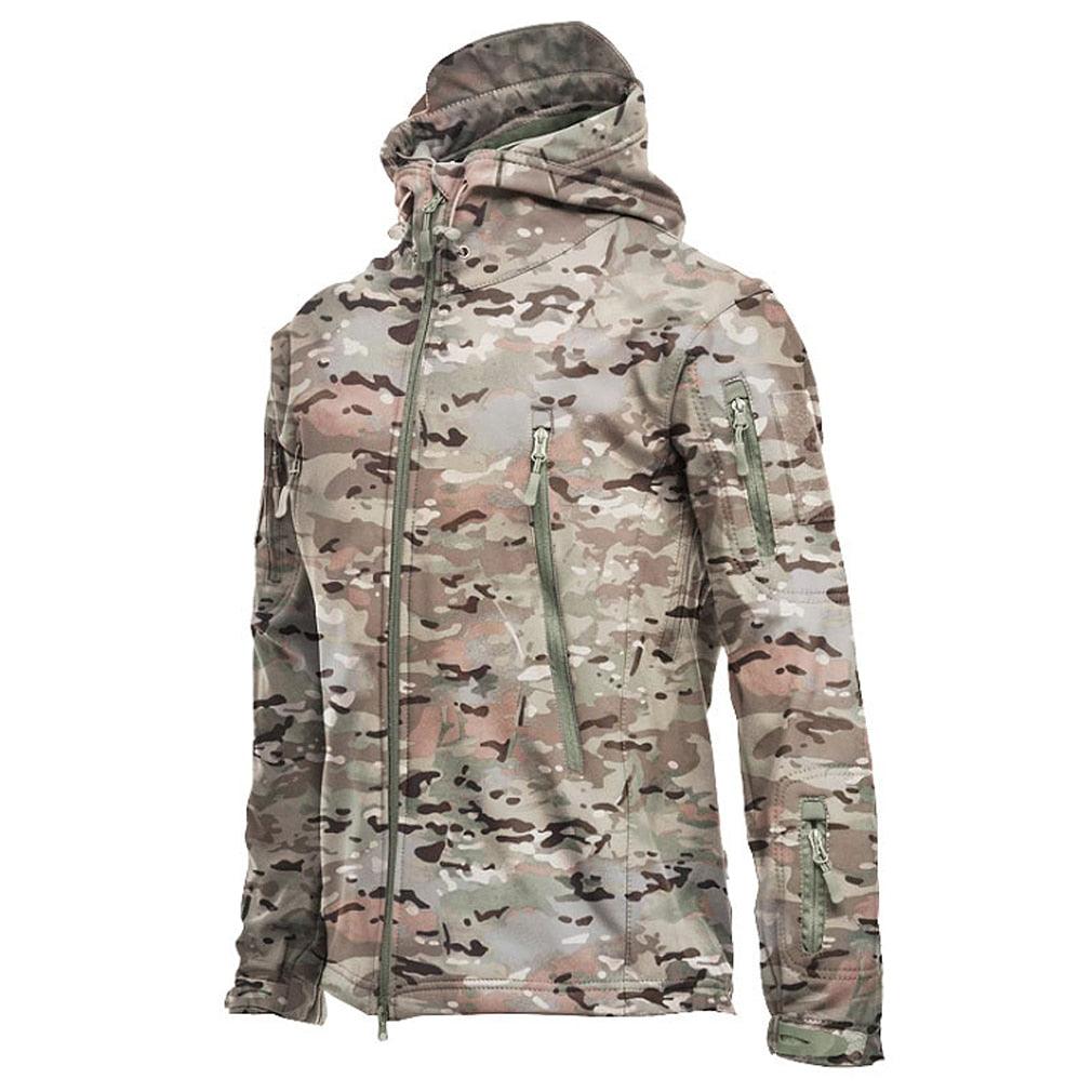 Men Outdoor Soft Fleece Windproof Waterproof Hooded Tactical Jacket Coat