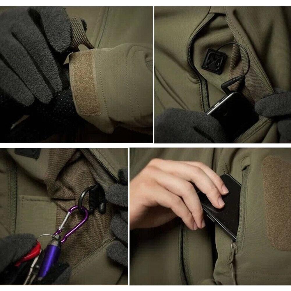 Men Outdoor Soft Fleece Windproof Waterproof Hooded Tactical Jacket Coat