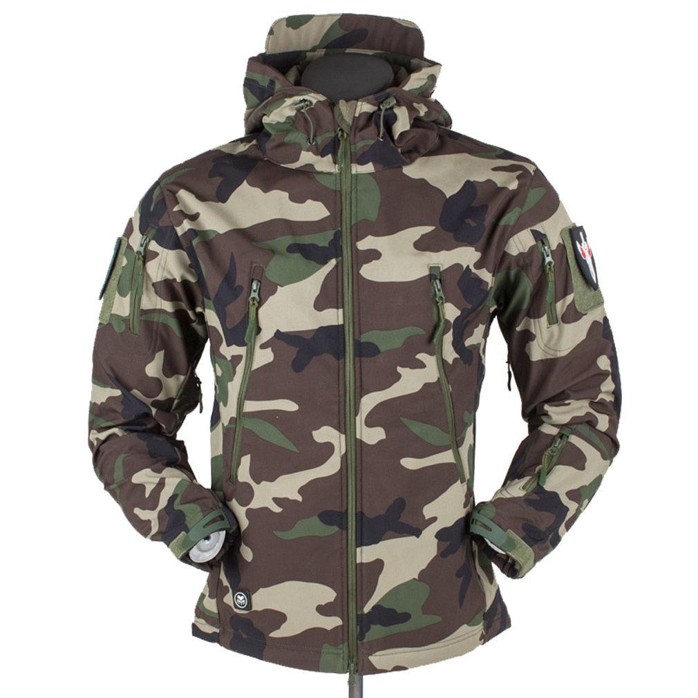 Men Outdoor Soft Fleece Windproof Waterproof Hooded Tactical Jacket Coat