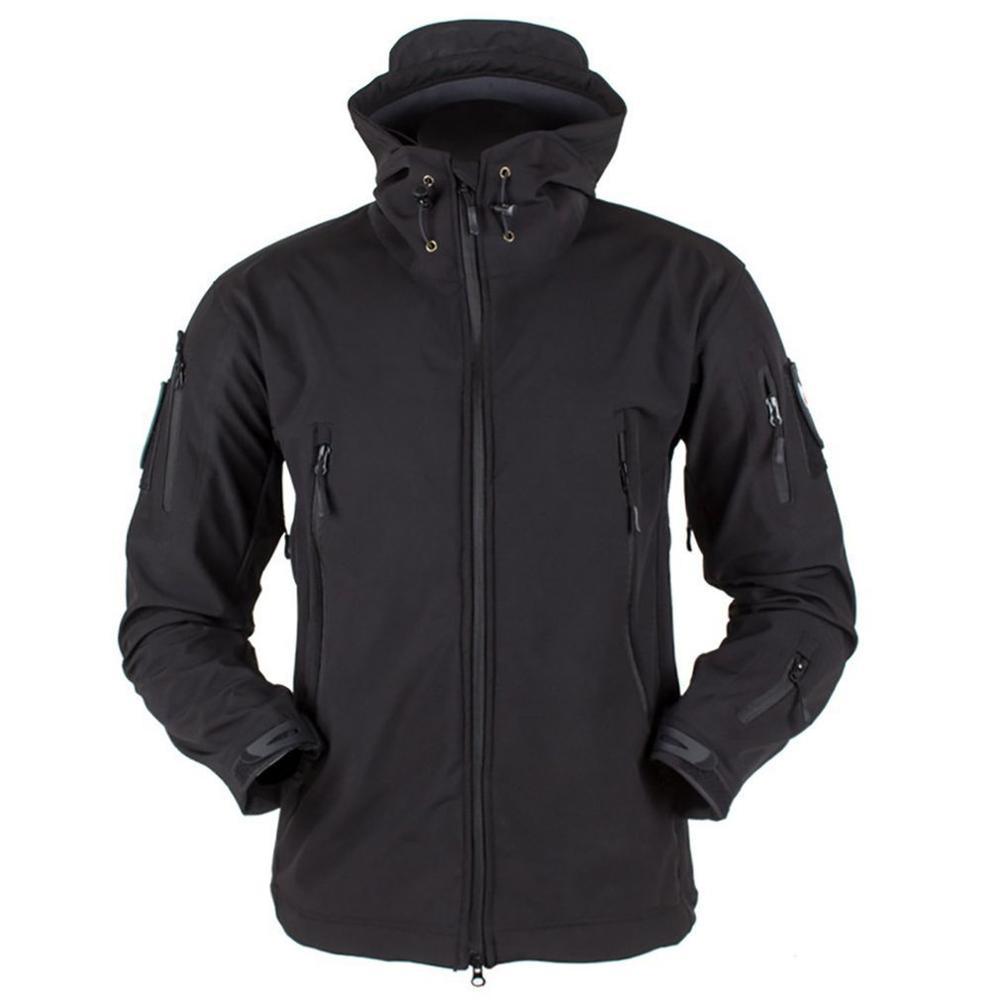 Men Outdoor Soft Fleece Windproof Waterproof Hooded Tactical Jacket Coat