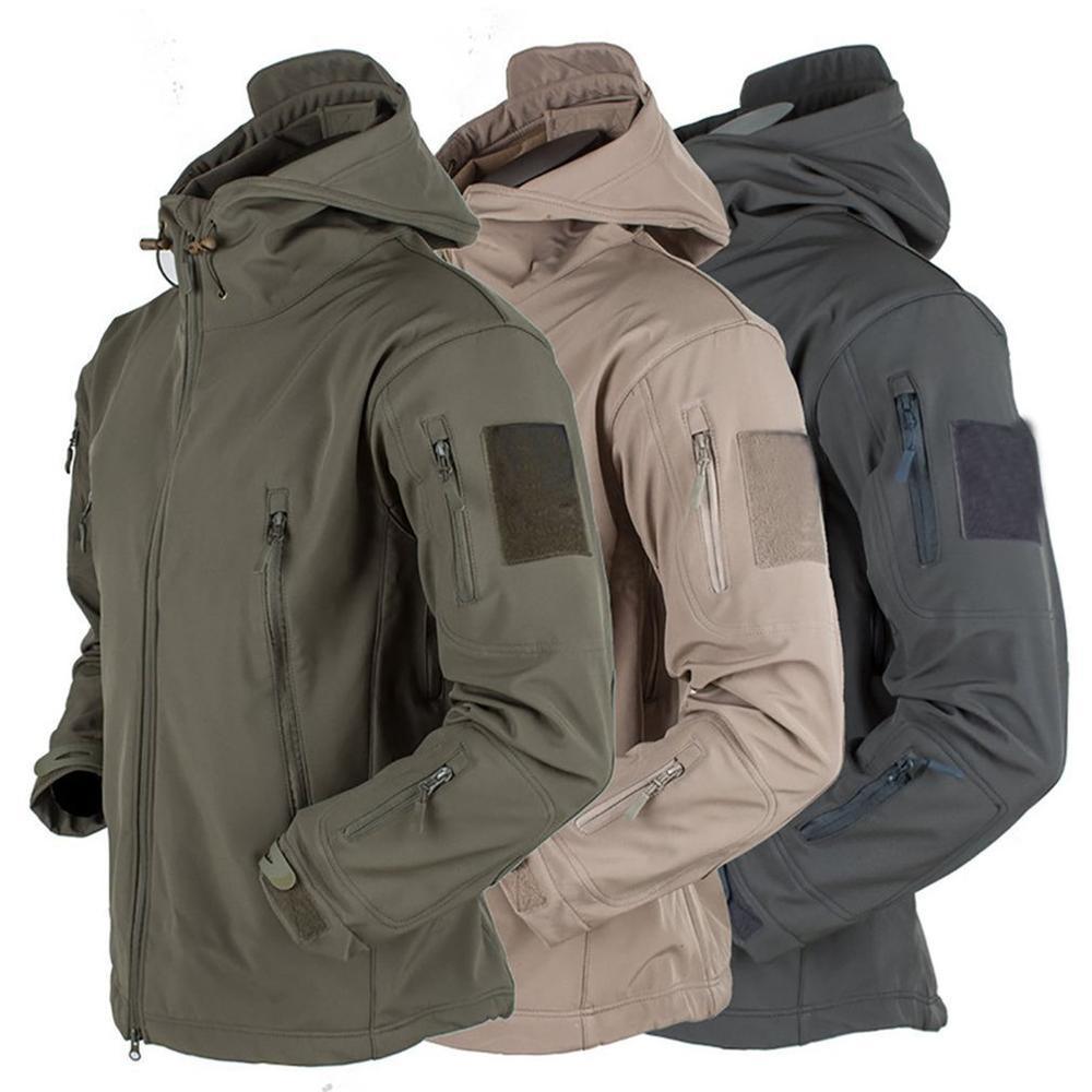 Men Outdoor Soft Fleece Windproof Waterproof Hooded Tactical Jacket Coat
