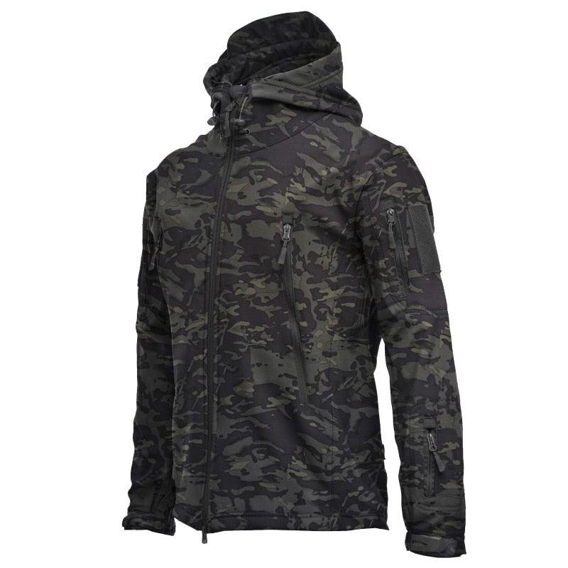 Men Outdoor Soft Fleece Windproof Waterproof Hooded Tactical Jacket Coat
