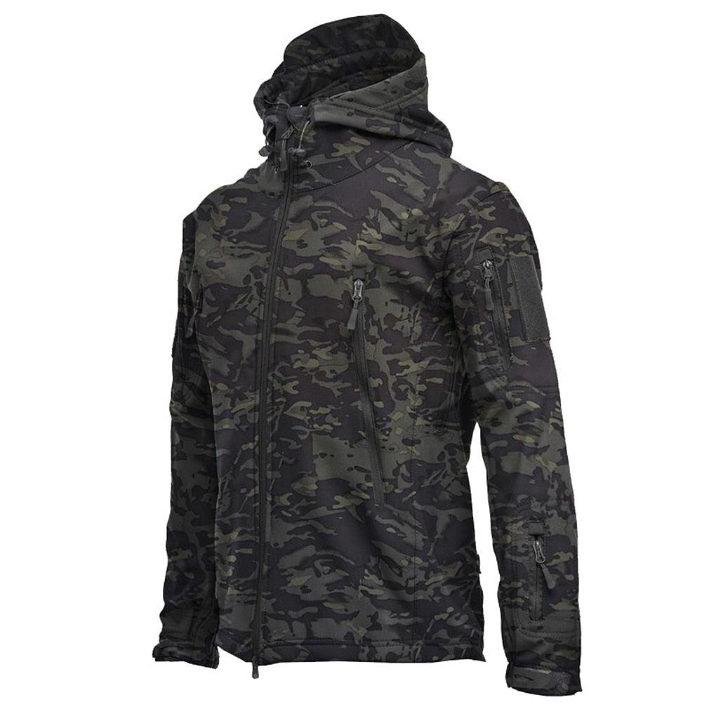 Men Outdoor Soft Fleece Windproof Waterproof Hooded Tactical Jacket Coat