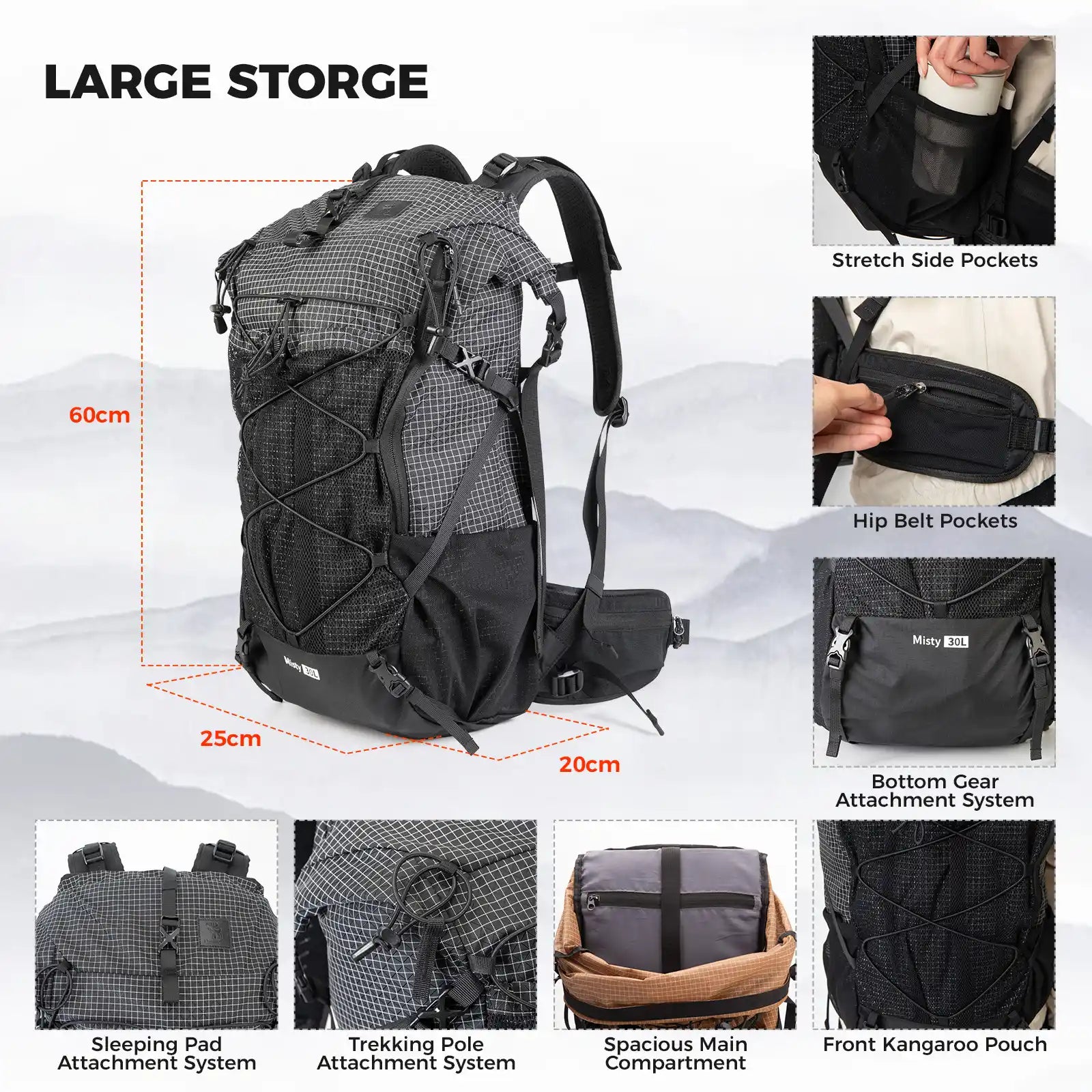 30-35L Large Capacity Lightweight Waterproof Hiking Outdoor Daypack Backpack