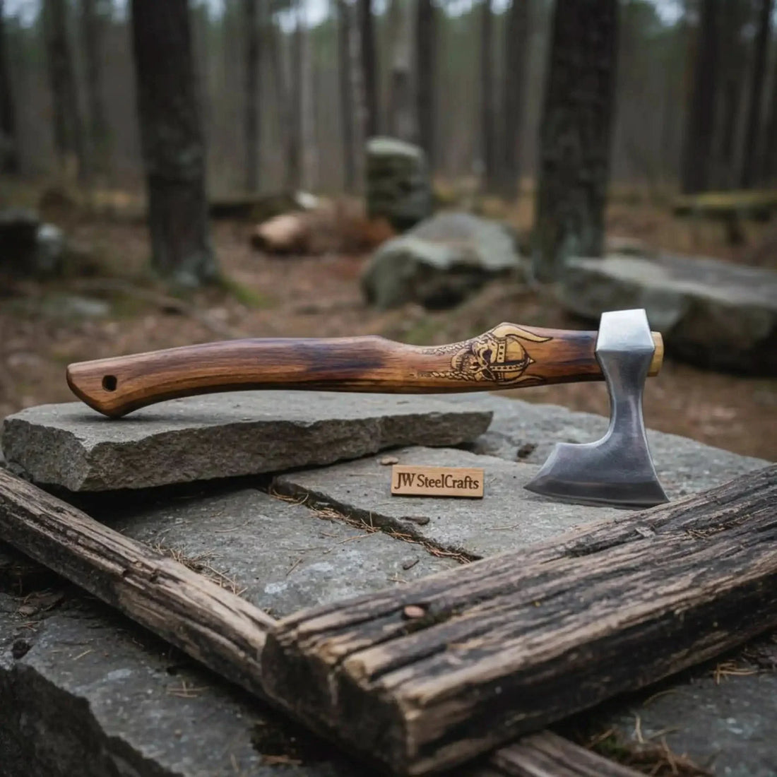 Hand Forged Damascus Viking Axe 18 Inch Bushcraft Hatchet Hardwood