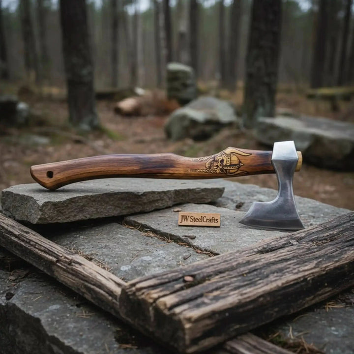 Hand Forged Damascus Viking Axe 18 Inch Bushcraft Hatchet Hardwood