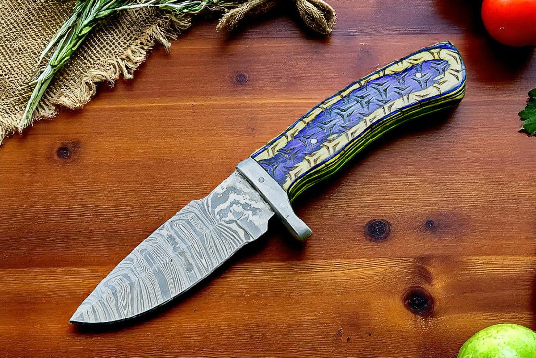 Damascus Steel Hunting Knife Wood Handle Outdoor Survival Blade